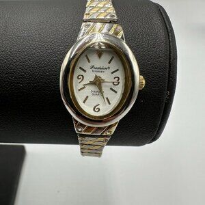 3/$30 Precision by Gruen Watch Women Silver/ Gold Stretch Band Oval Petite